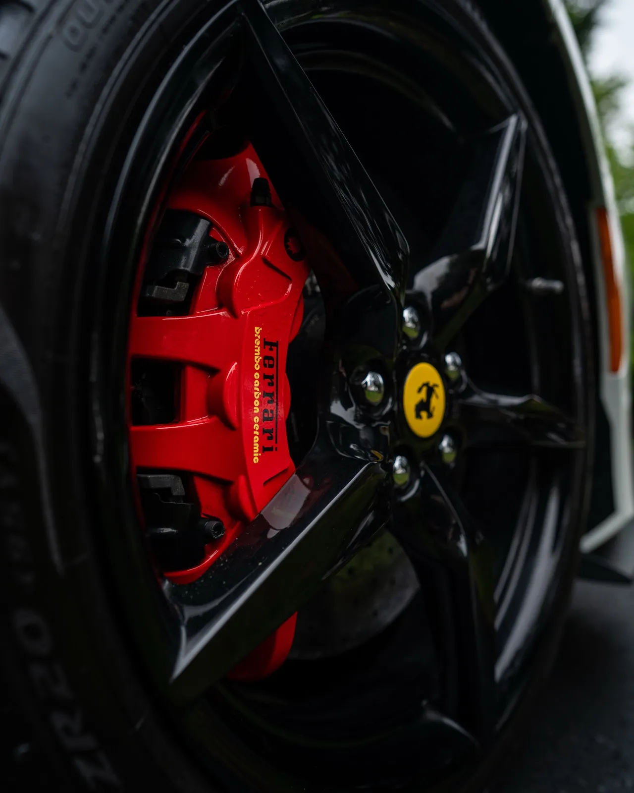 Ferrari carbon ceramic Brembo brake caliper — ceramic coated wheel